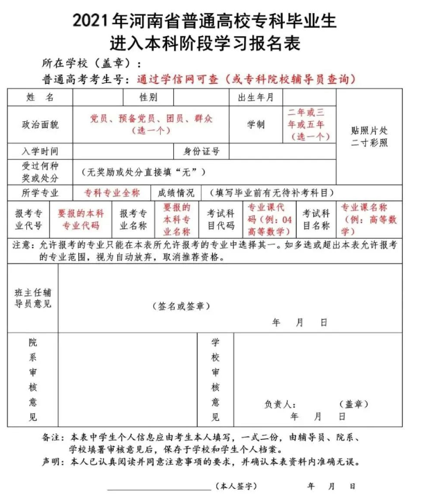 2021年河南专升本报名步骤