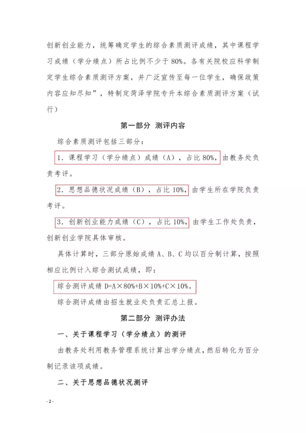 菏泽学院专升本学生综合素质测评方案(图2)