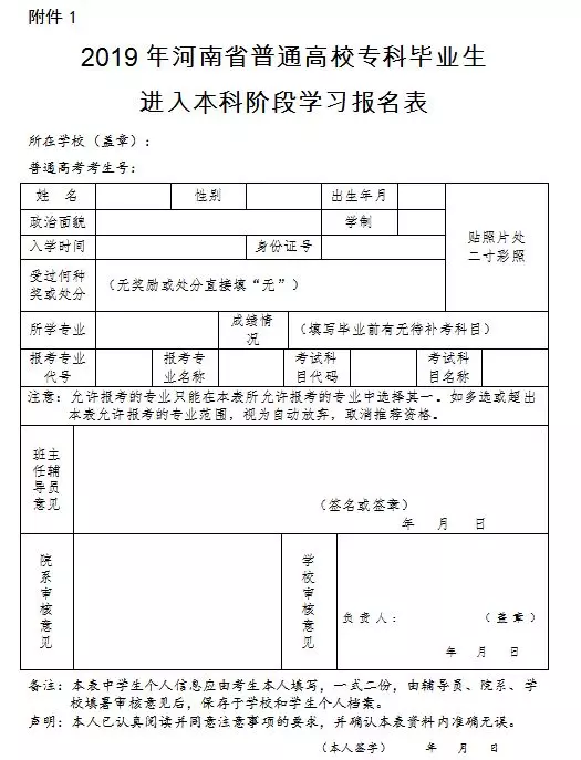 河南专升本报名表（包含退役士兵）(图1)