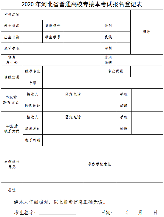 2020年河北專接本報(bào)名登記表在哪里下載(圖1)