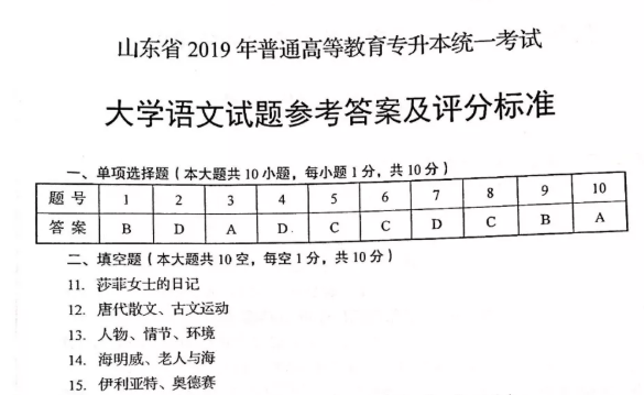 山東省統(tǒng)招專升本大學(xué)語文考試歷年真題(圖8)