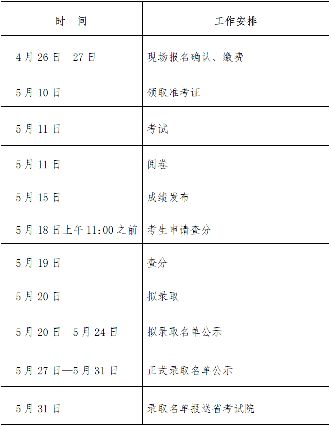 池州学院专升本招生考试工作时间安排表(图1)