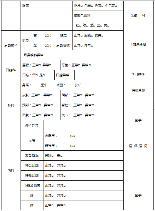 專插本體檢表