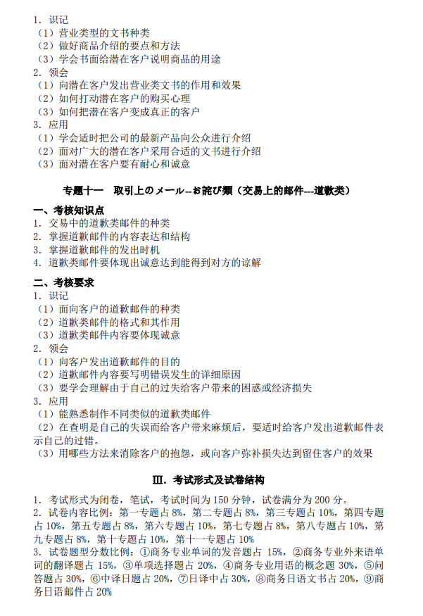 廣東培正學(xué)院2021專升本商務(wù)日語(yǔ)與寫作專業(yè)課考試大綱(圖7)