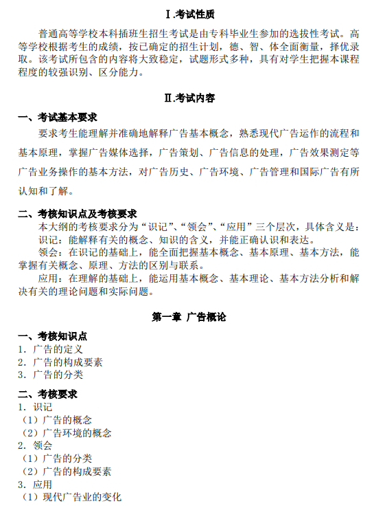 廣東培正學(xué)院2021專升本廣告學(xué)概論專業(yè)課考試大綱(圖1)