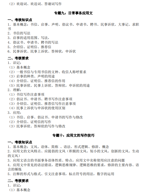 廣東培正學院2021專升本應用文寫作專業(yè)課考試大綱(圖6)