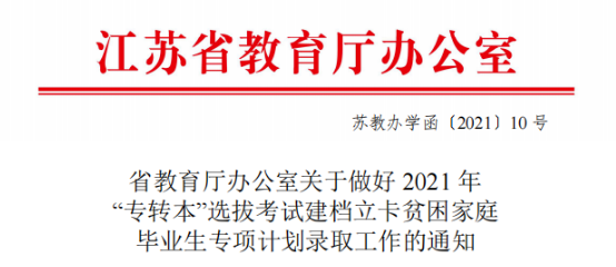 2021年江苏专转本建档立卡专项计划录取政策