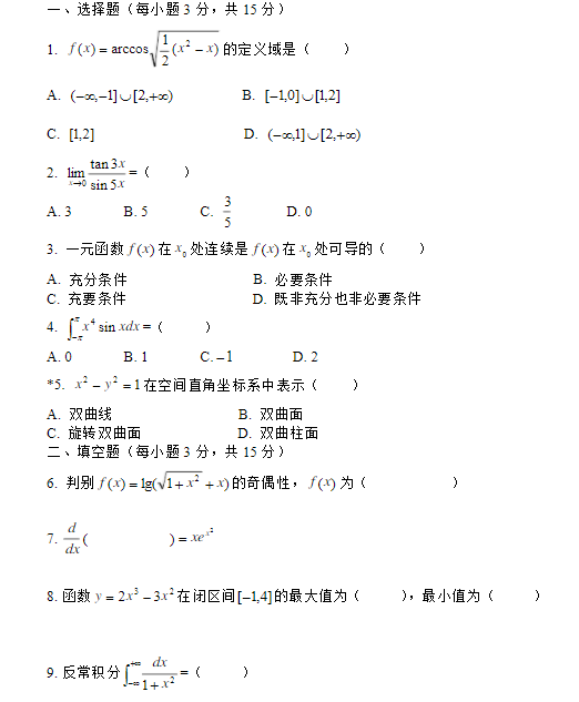 湖南專升本考試高數(shù)模擬試題(圖1)