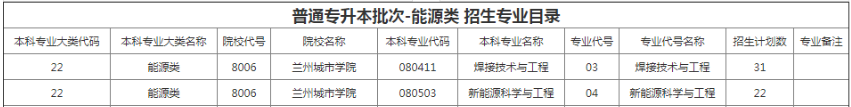 兰州城市学院专升本招生计划